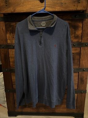 Polo by Ralph Lauren Blue Quarter-Zip Pullover with Gray Collar